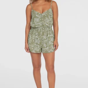Playsuit met knoopsluiting en dunne bandjes | Green Textured Jungle