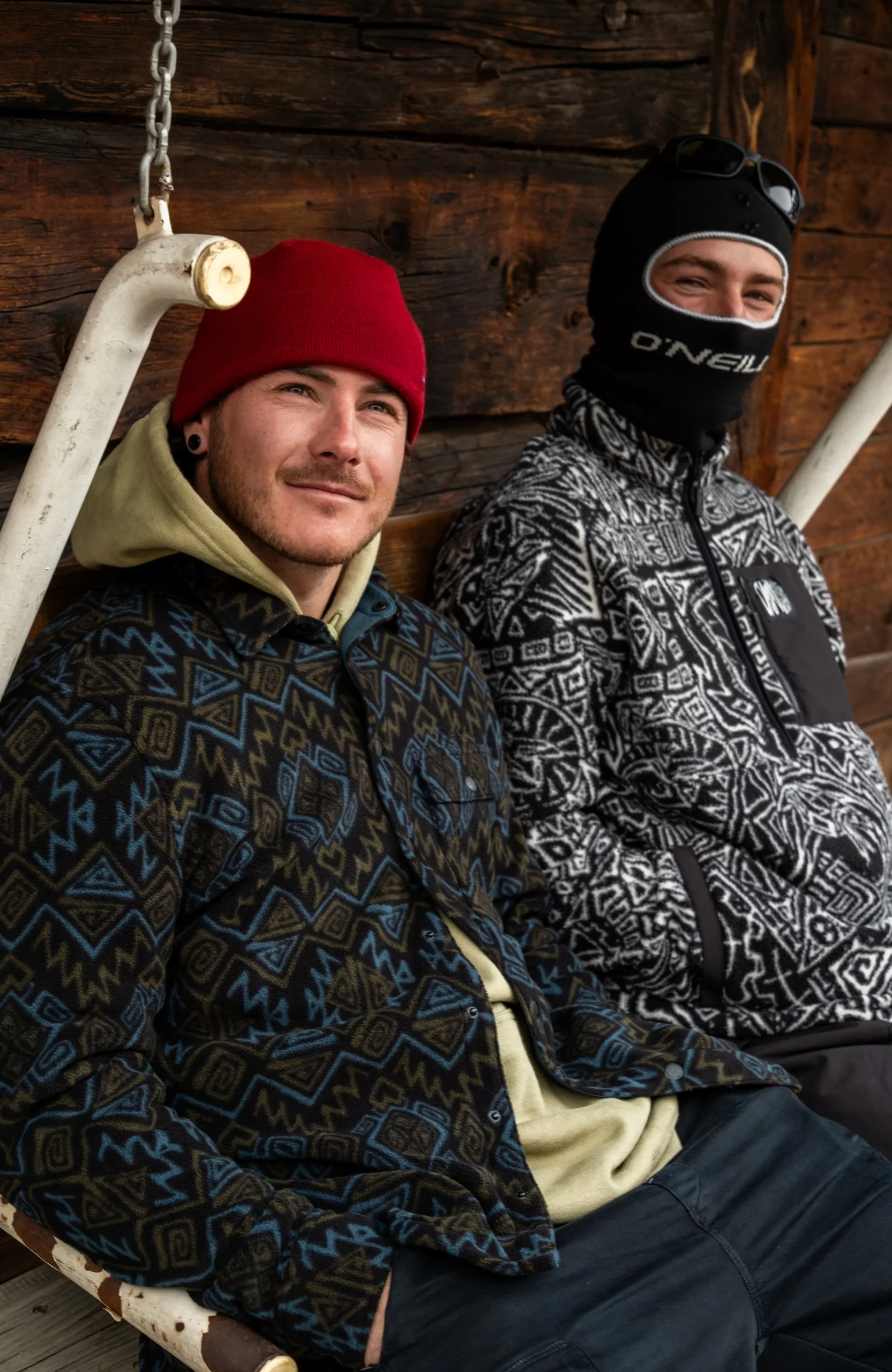 Superfleece hoodie met halve rits | Black Retro Ikat - Afbeelding 3