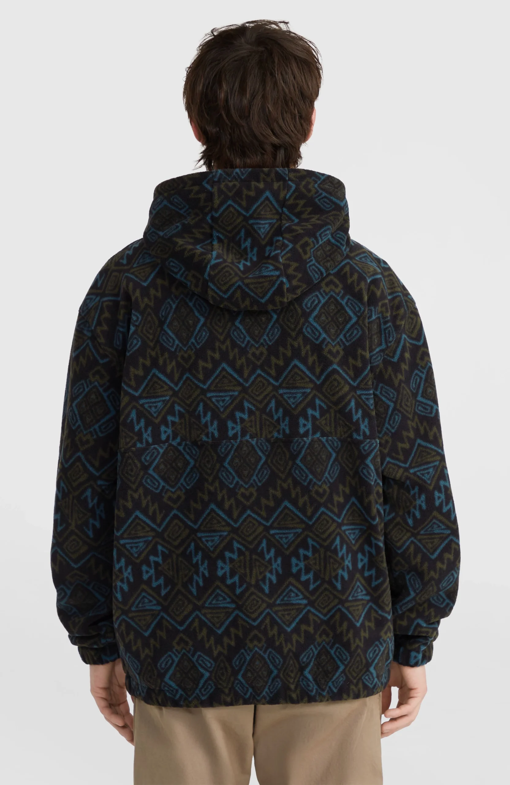 Superfleece hoodie met halve rits | Black Retro Ikat - Afbeelding 6