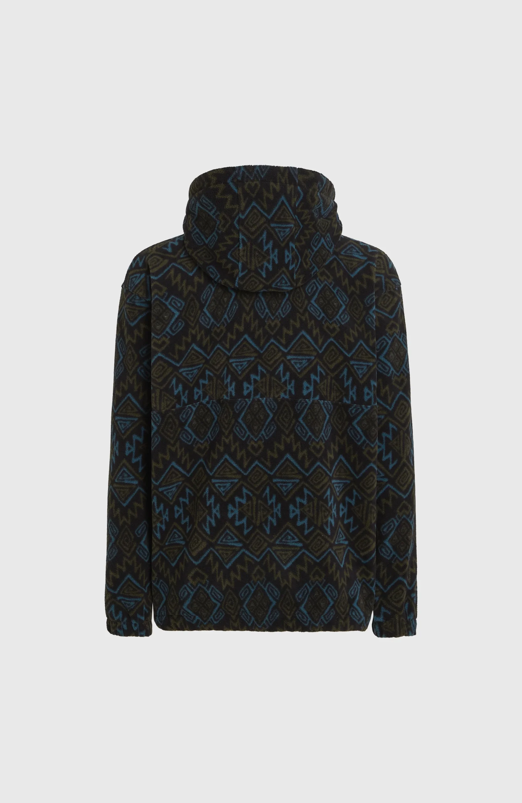 Superfleece hoodie met halve rits | Black Retro Ikat - Afbeelding 9