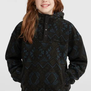 Superfleece hoodie met halve rits | Black Retro Ikat