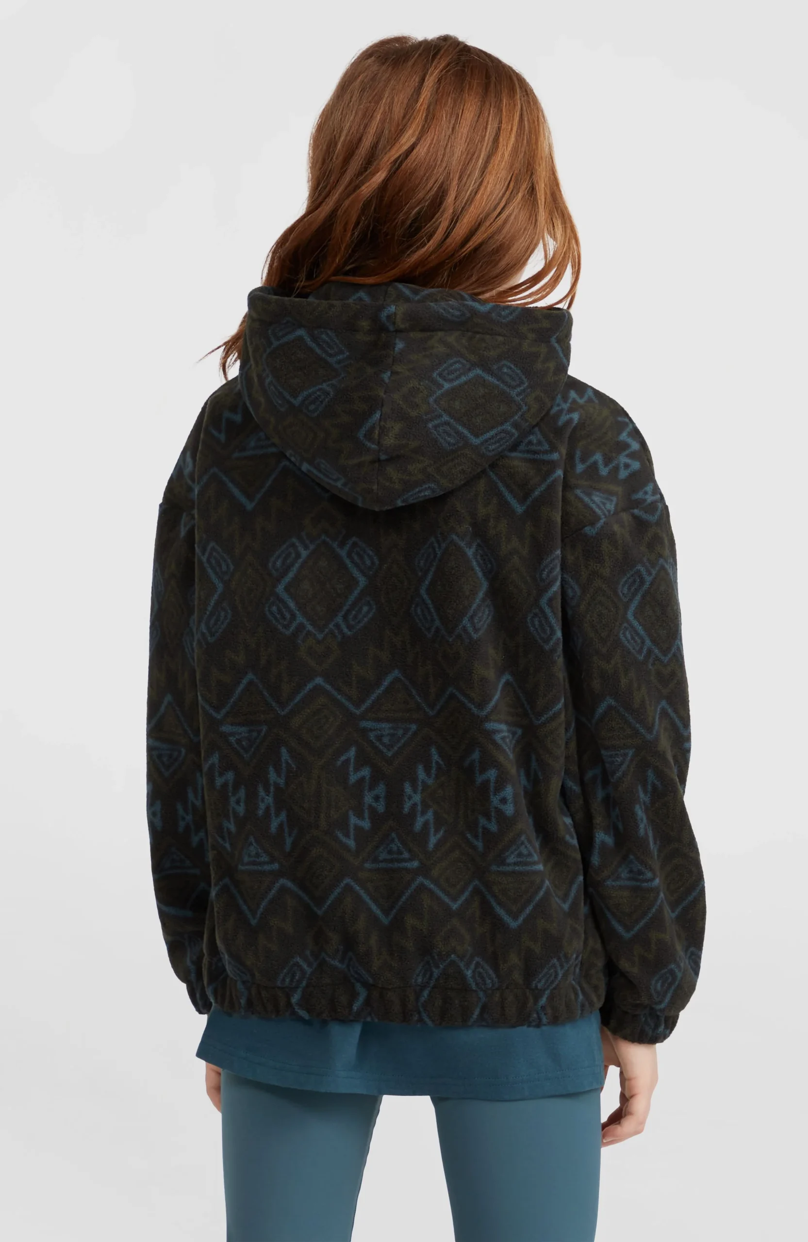 Superfleece hoodie met halve rits | Black Retro Ikat - Afbeelding 4