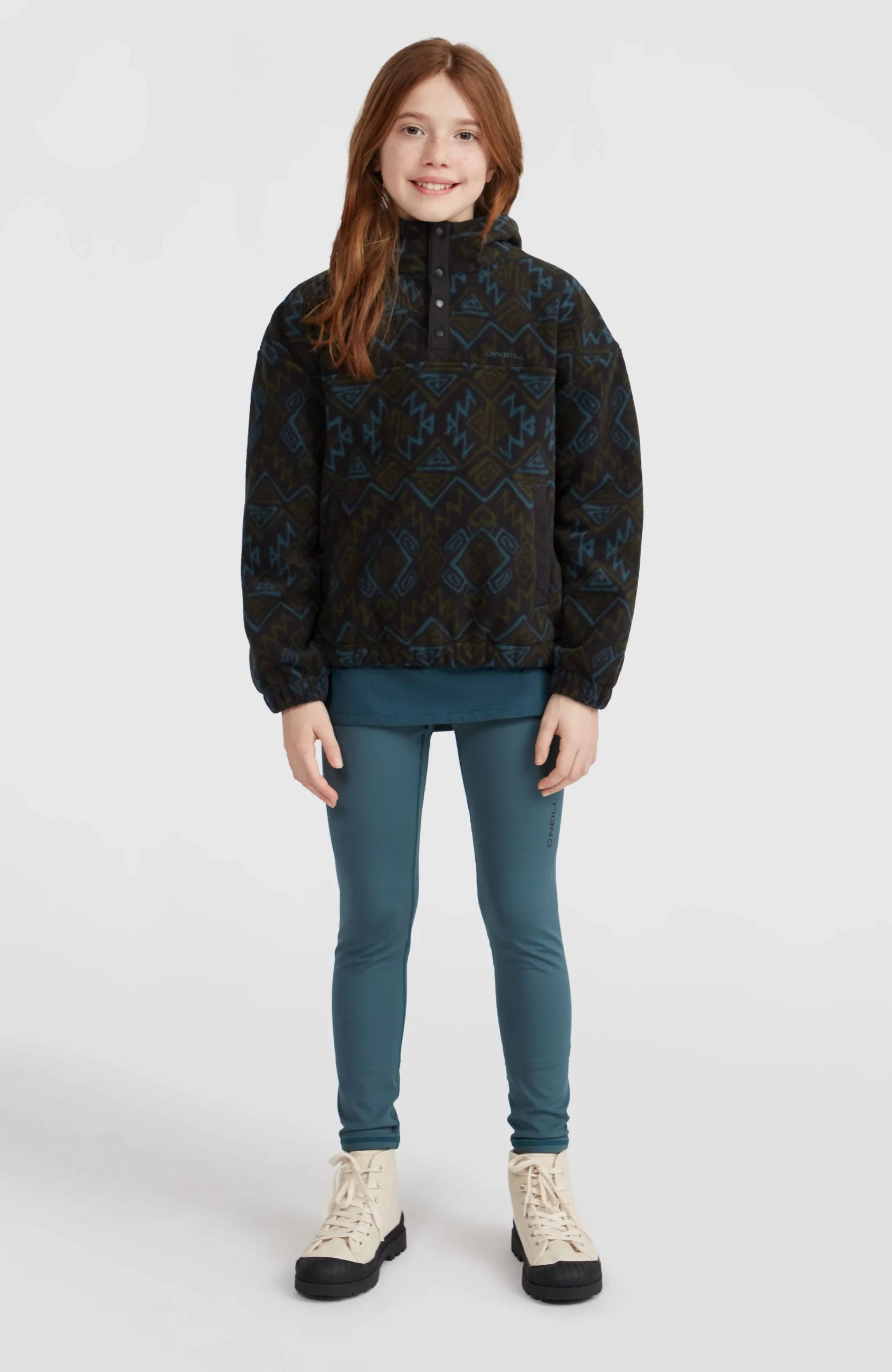 Superfleece hoodie met halve rits | Black Retro Ikat - Afbeelding 5