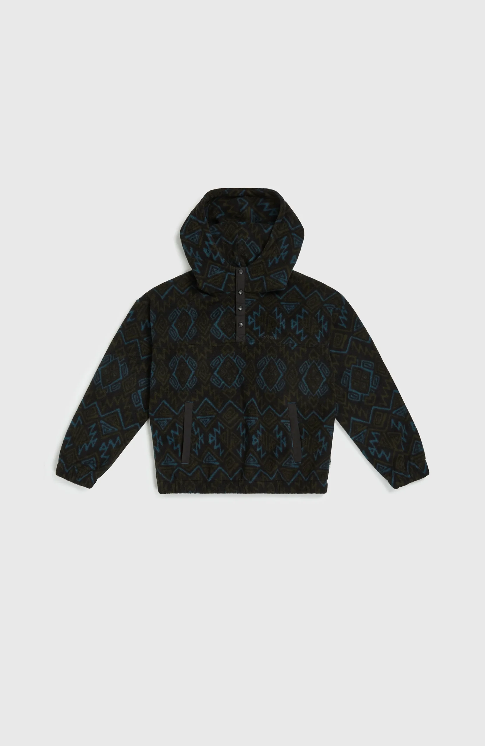 Superfleece hoodie met halve rits | Black Retro Ikat - Afbeelding 6