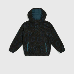 Superfleece hoodie met halve rits | Black Retro Ikat