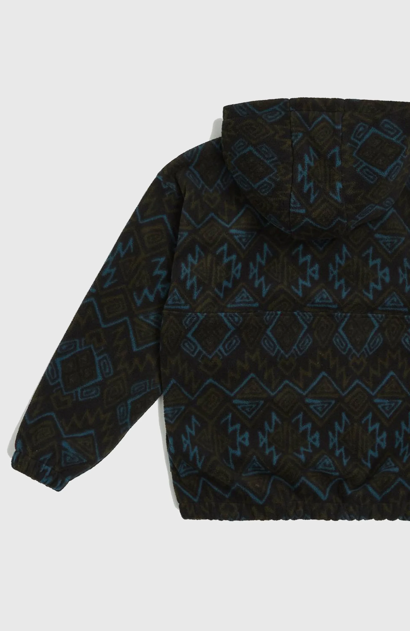 Superfleece hoodie met halve rits | Black Retro Ikat - Afbeelding 4